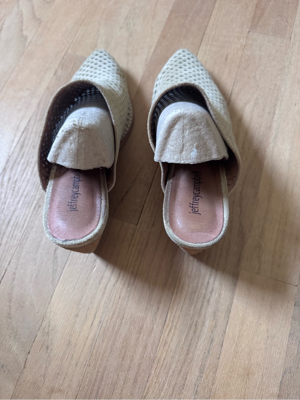 Jeffrey Campbell Perforated Tan Suede Slip-On Mules - Picture 4 of 5